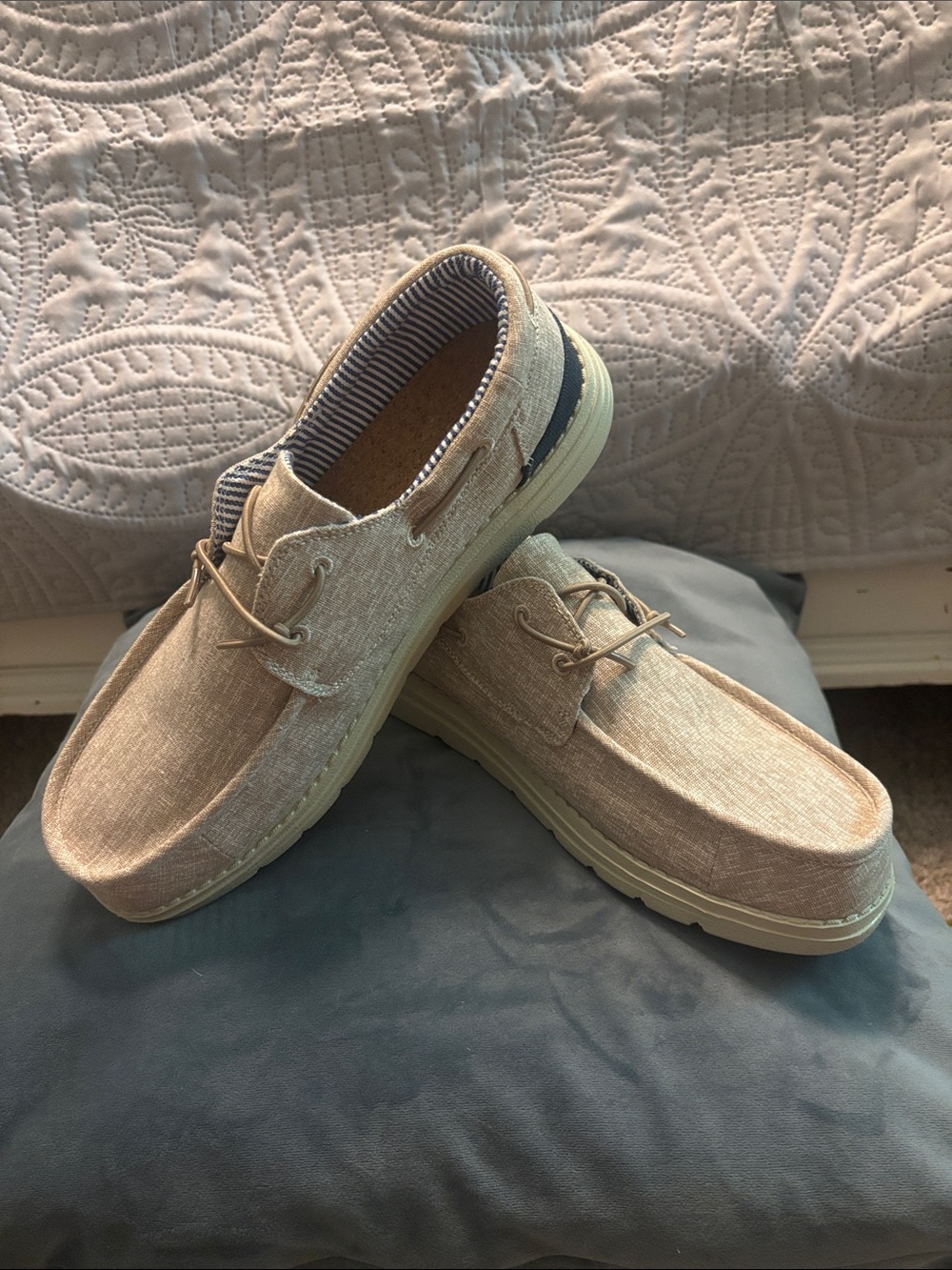 Men's Casual Slip-On Loafers, Boat Shoes in Light Beige